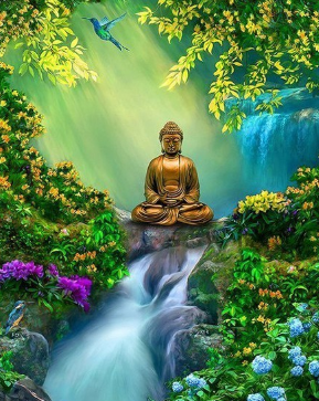 Buddah On Waterfall- Full Drill Diamond Painting - Specially ordered for you. Delivery is approximately 4 - 6 weeks.