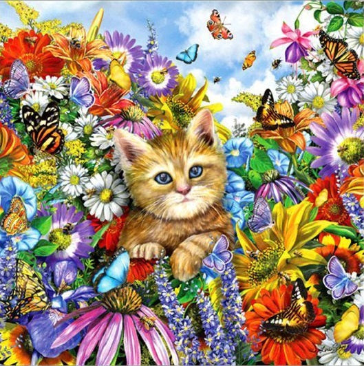 Special Order - Cat in Flowers - Full Drill Diamond Painting - Specially ordered for you. Delivery is approximately 4 - 6 weeks.