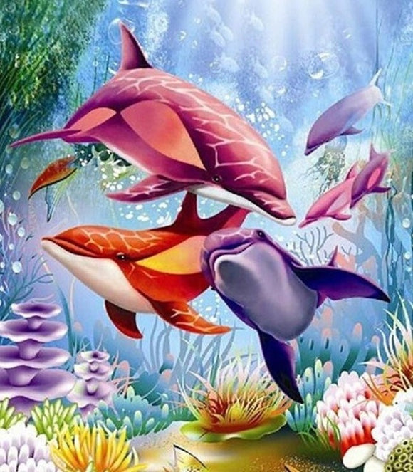 Colourful Dolphins- Full Drill Diamond Painting - Specially ordered for you. Delivery is approximately 4 - 6 weeks.