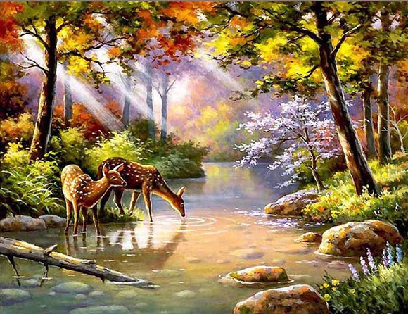 Deer Forest- Full Drill Diamond Painting - Specially ordered for you. Delivery is approximately 4 - 6 weeks.