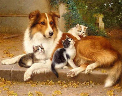 Dog And Cats- Full Drill Diamond Painting - Specially ordered for you. Delivery is approximately 4 - 6 weeks.