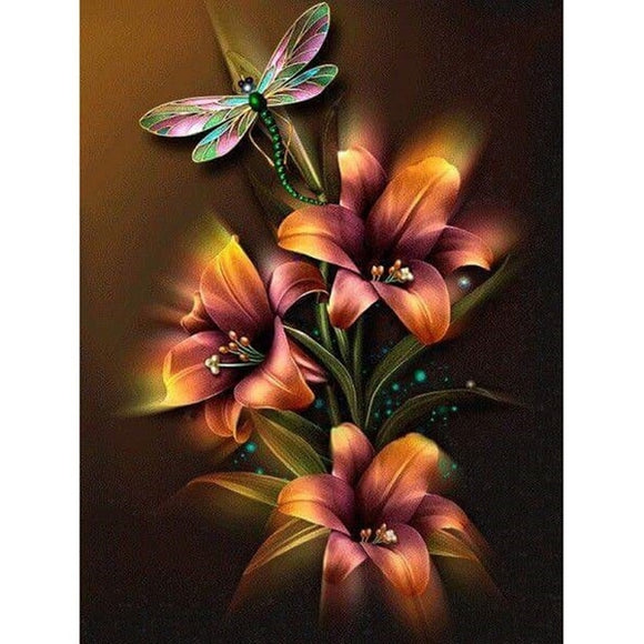 Dragonfly Lillies  - Full Drill Diamond Painting - Specially ordered for you. Delivery is approximately 4 - 6 weeks.