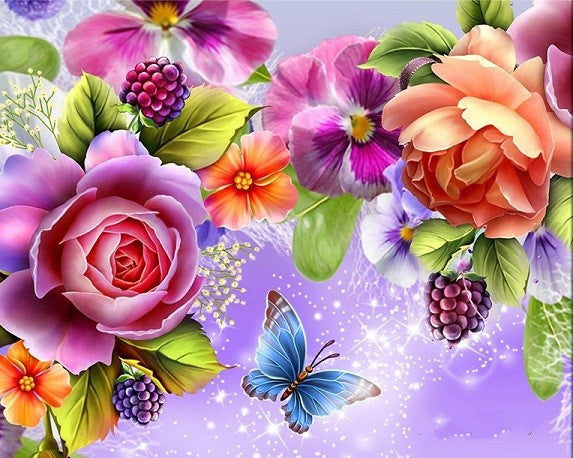 Flowers & Butterfly- Full Drill Diamond Painting - Specially ordered for you. Delivery is approximately 4 - 6 weeks.