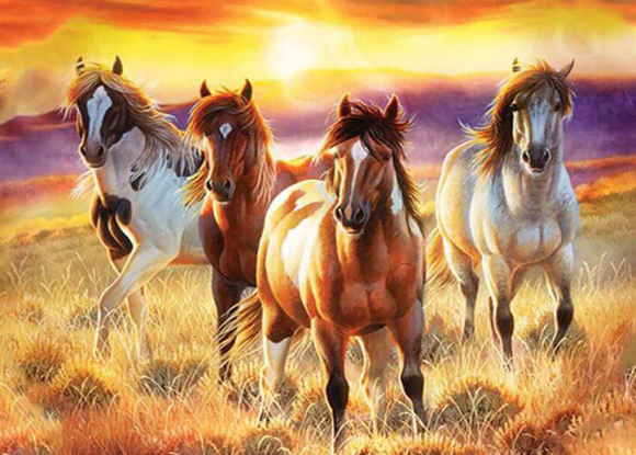 Four Horses- Full Drill Diamond Painting - Specially ordered for you. Delivery is approximately 4 - 6 weeks.