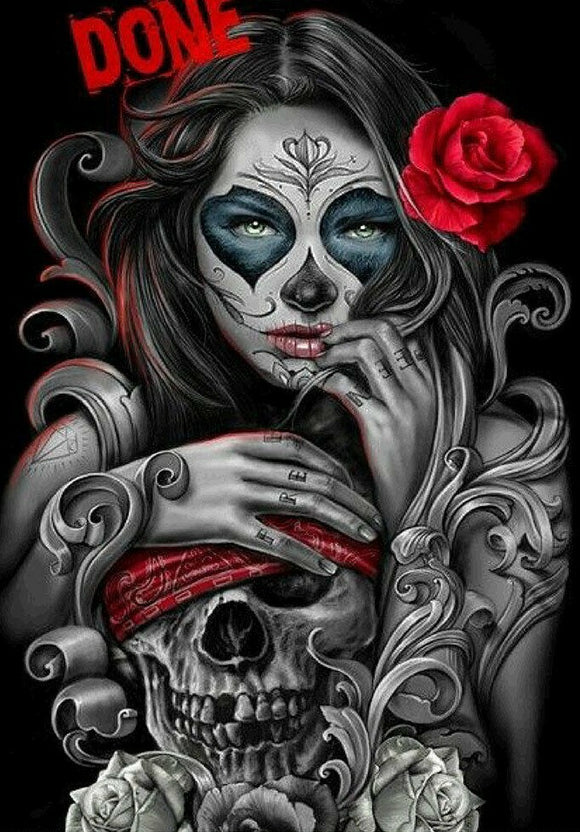 Girl And Skull- Full Drill Diamond Painting - Specially ordered for you. Delivery is approximately 4 - 6 weeks.