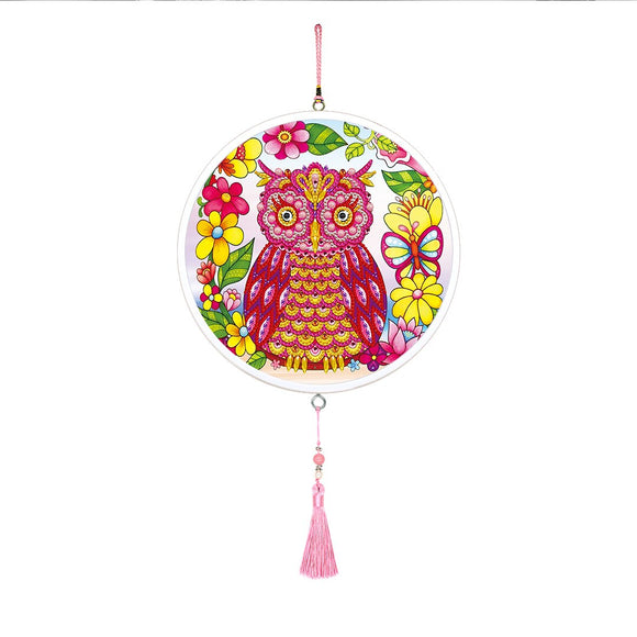 Wall Hanging Diamond Painting with Frame - Pink Owl