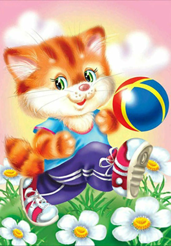 Kitten Playing Football-  Full Drill Diamond Painting - Specially ordered for you. Delivery is approximately 4 - 6 weeks.