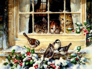 Kittens And Birds-  Full Drill Diamond Painting - Specially ordered for you. Delivery is approximately 4 - 6 weeks.