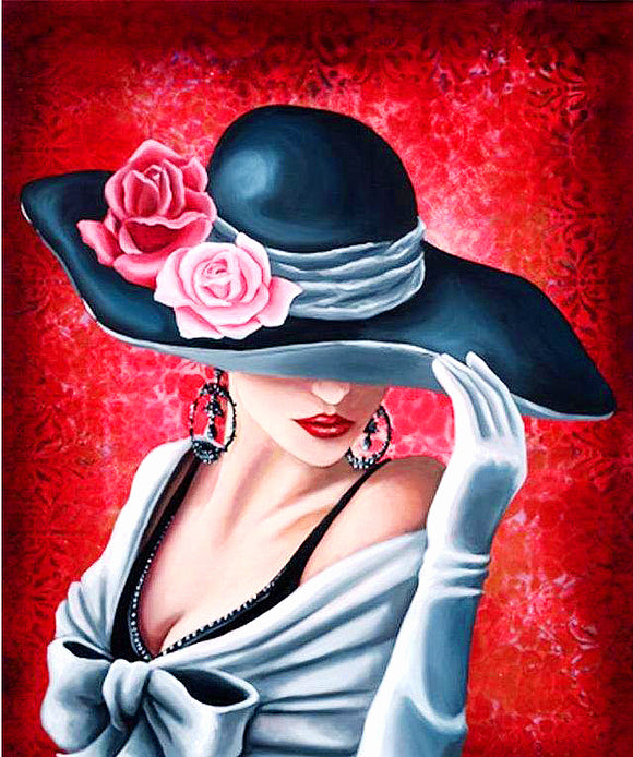 Lady in Black Hat- Full Drill Diamond Painting - Specially ordered for you. Delivery is approximately 4 - 6 weeks.