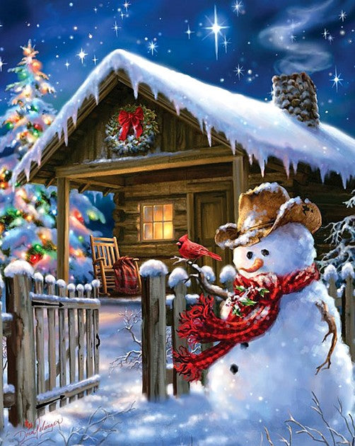 Log Cabin Snowman- Full Drill Diamond Painting - Specially ordered for you. Delivery is approximately 4 - 6 weeks.