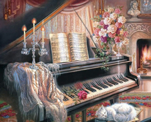 Piano and Roses-   Full Drill Diamond Painting - Specially ordered for you. Delivery is approximately 4 - 6 weeks.