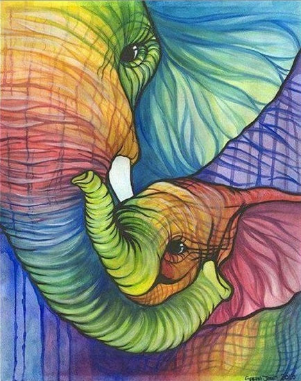 Rainbow Coloured Elephants- Full Drill Diamond Painting - Specially ordered for you. Delivery is approximately 4 - 6 weeks.