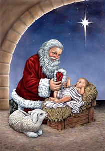 Santa and Baby Jesus- Full Drill Diamond Painting - Specially ordered for you. Delivery is approximately 4 - 6 weeks.