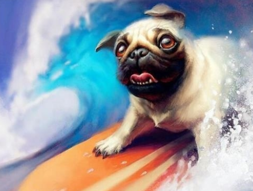 Special Order - Surfing Pug - Full Drill diamond painting - Specially ordered for you. Delivery is approximately 4 - 6 weeks.