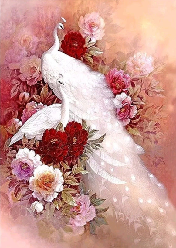 Special Order - Two White Peacocks - Full Drill diamond painting - Specially ordered for you. Delivery is approximately 4 - 6 weeks.