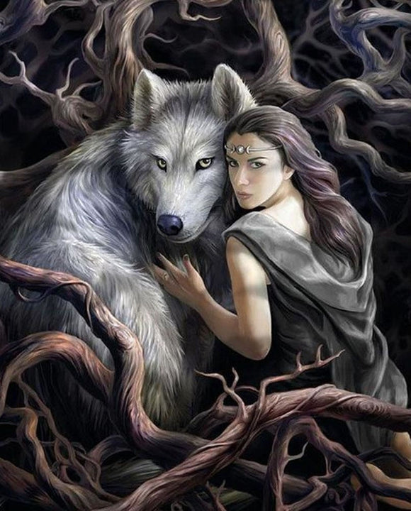 Girl and Wolf - Full Drill Diamond Painting - Specially ordered for you. Delivery is approximately 4 - 6 weeks.
