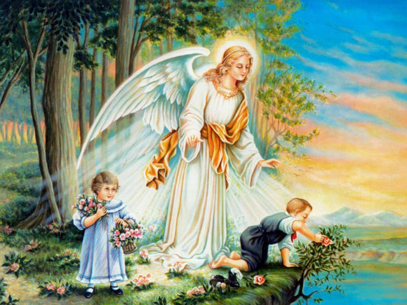 Angel Watching Children - Full Drill Diamond Painting - Specially ordered for you. Delivery is approximately 4 - 6 weeks.