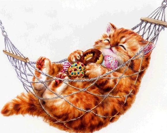 Cat In Hammock (2)- Full Drill Diamond Painting - Specially ordered for you. Delivery is approximately 4 - 6 weeks.
