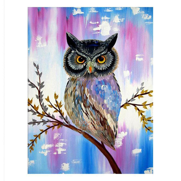 Owl pink blue background-  Full Drill Diamond Painting - Specially ordered for you. Delivery is approximately 4 - 6 weeks.