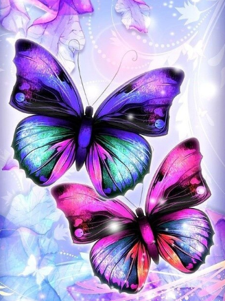 Pink and blue butterflies-   Full Drill Diamond Painting - Specially ordered for you. Delivery is approximately 4 - 6 weeks.